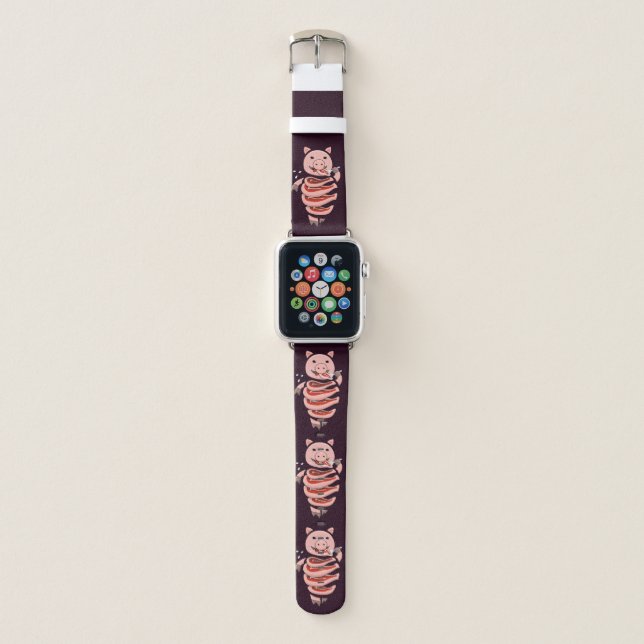 Funny Pig Eating Steaks From Itself Apple Watch Band (Front)