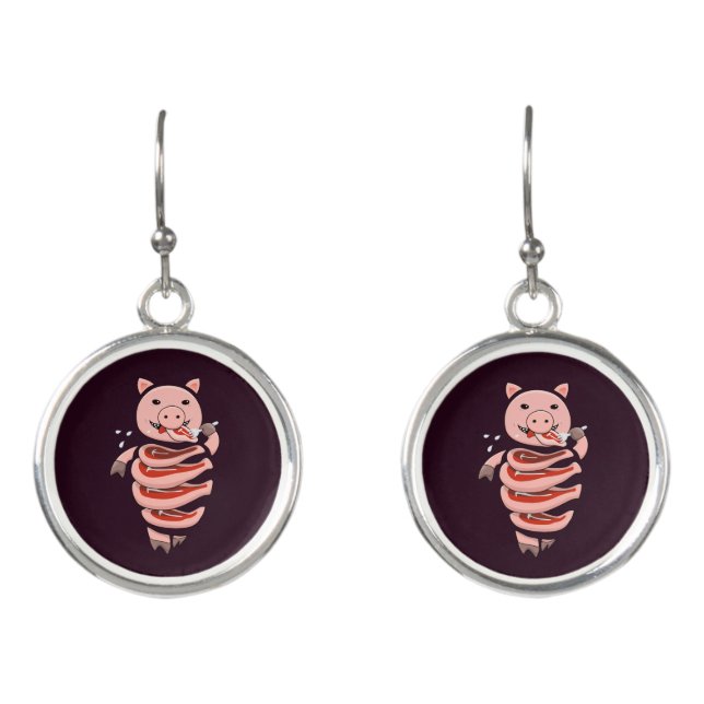 Funny Pig Eating Steaks From Itself Earrings (Front)