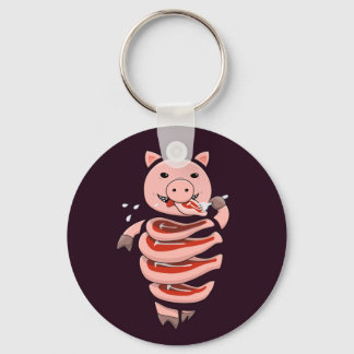 Funny Pig Eating Steaks From Itself Keychain