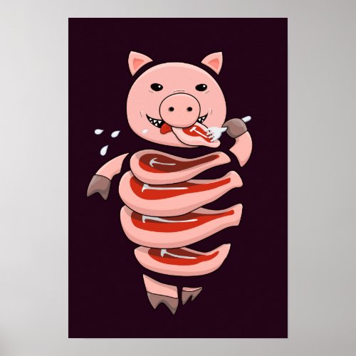 Funny Pig Eating Steaks From Itself Poster