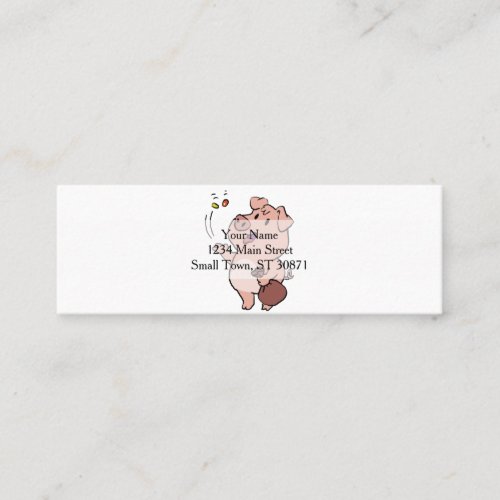 Funny pig eating sweets  choose background color mini business card