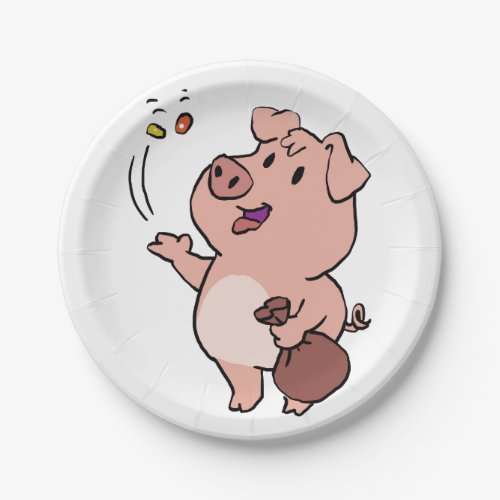 Funny pig eating sweets  choose background color paper plates