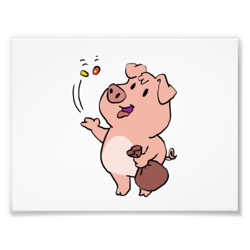 Funny pig eating sweets  choose background color photo print