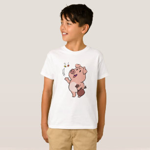Funny pig eating sweets choose background color T-Shirt