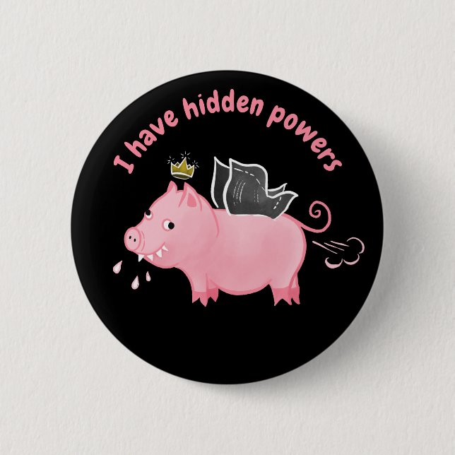 Funny Pig Fairy Cartoon - Cute Flying Pig Magic Button (Front)