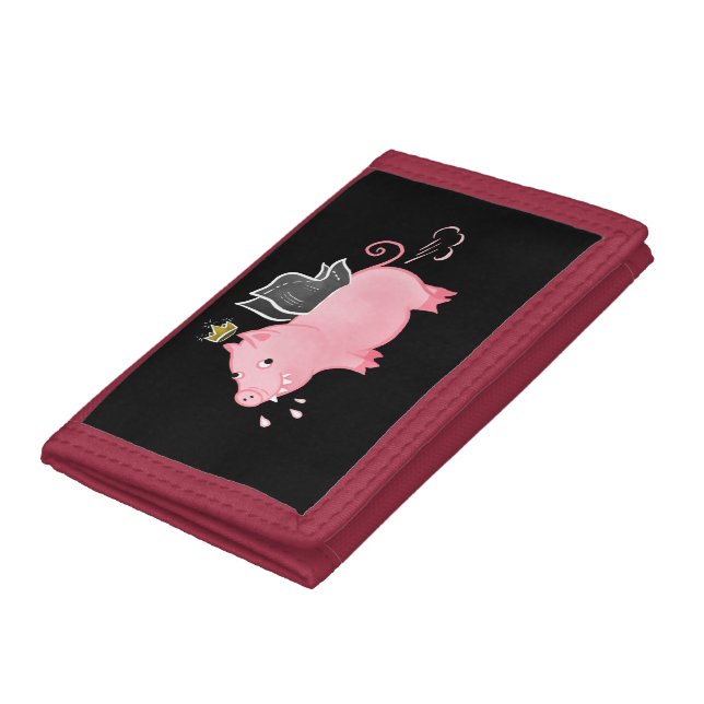 Funny Pig Fairy Cartoon - Cute Flying Pig Magic Trifold Wallet (Bottom)