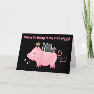 Funny pig fairy custom text birthday letterpress thank you card
