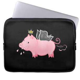 Funny pig fairy farmer cartoon animal humor laptop sleeve