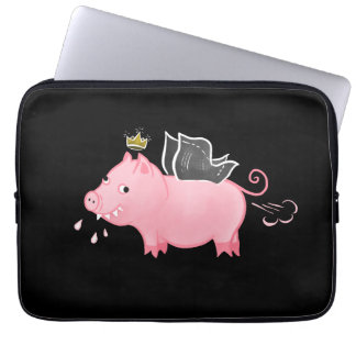 Funny pig fairy farmer cartoon animal humor laptop sleeve
