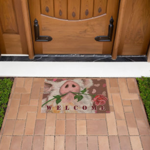 Funny Pig Fiber Doormat - Welcome