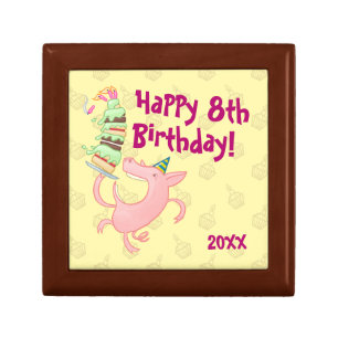 Funny Pig Happy Birthday! Age & Year Cake Cartoon Gift Box