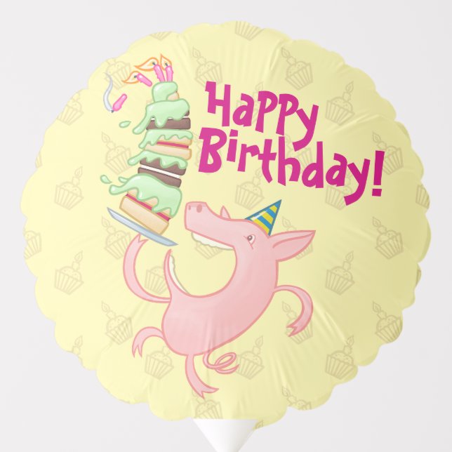 Funny Pig Happy Birthday! Giant Layer Cake Cartoon Balloon (Front)