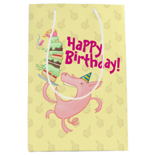 Funny Pig Happy Birthday! Giant Layer Cake Cartoon Medium Gift Bag