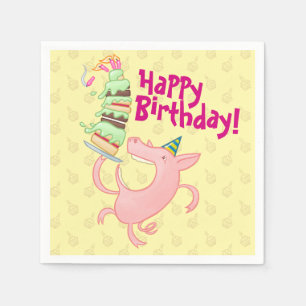 Funny Pig Happy Birthday! Giant Layer Cake Cartoon Napkins