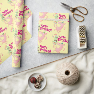 Funny Pig Happy Birthday! Giant Layer Cake Cartoon Wrapping Paper