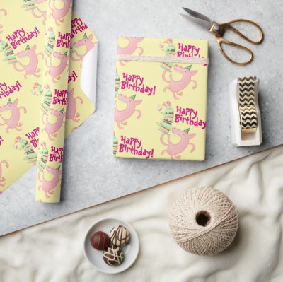 Funny Pig Happy Birthday! Giant Layer Cake Cartoon Wrapping Paper