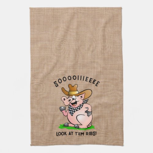 Funny Pig Hog Calling Cartoon Character Kitchen Towel