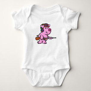 Funny pig hunter cartoon   choose background color baby bodysuit