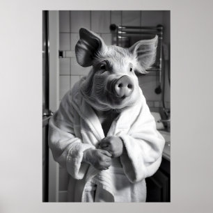 Funny Pig in Bathrobe Print Quirky Bathroom Humor