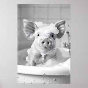 Funny Pig in Bathtub Print AI Animal Bathroom Art