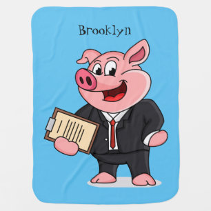 Funny pig in business suit cartoon baby blanket