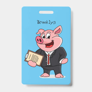 Funny pig in business suit cartoon badge