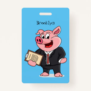 Funny pig in business suit cartoon badge