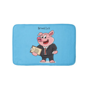 Funny pig in business suit cartoon bath mat