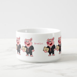 Funny pig in business suit cartoon bowl