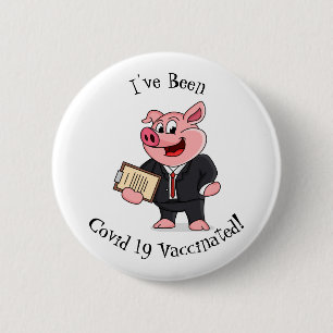 Funny pig in business suit cartoon button