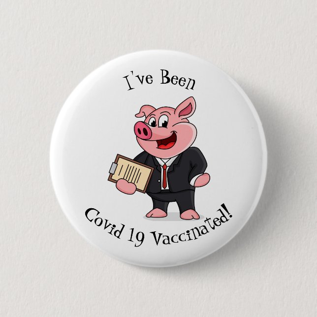 Funny pig in business suit cartoon  button (Front)