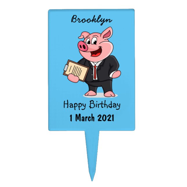 Funny pig in business suit cartoon  cake topper (Front)