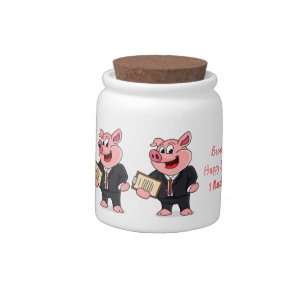Funny pig in business suit cartoon candy jar