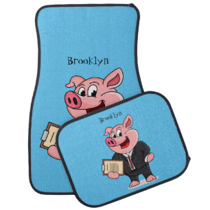Funny pig in business suit cartoon car floor mat