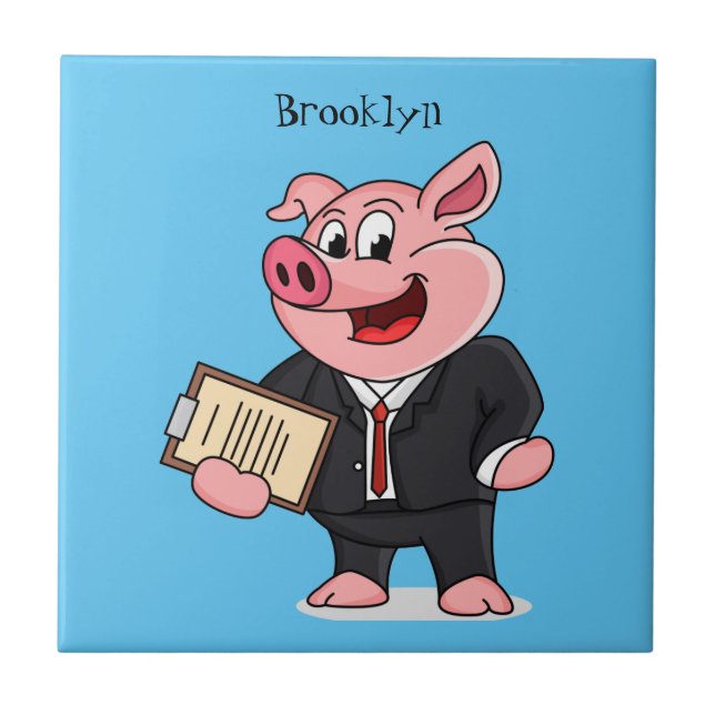 Funny pig in business suit cartoon ceramic tile (Front)