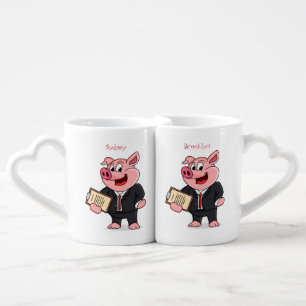 Funny pig in business suit cartoon  coffee mug set