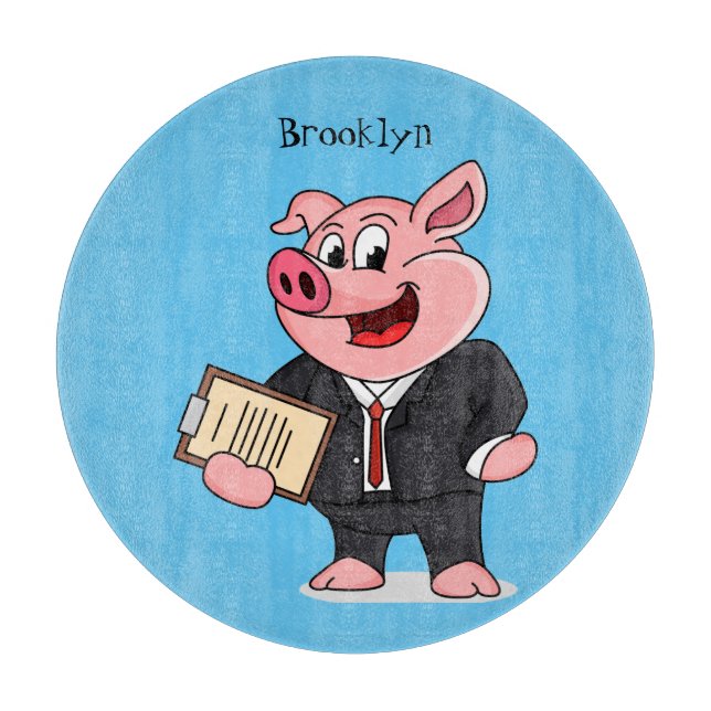 Funny pig in business suit cartoon  cutting board (Front)