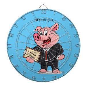 Funny pig in business suit cartoon dart board