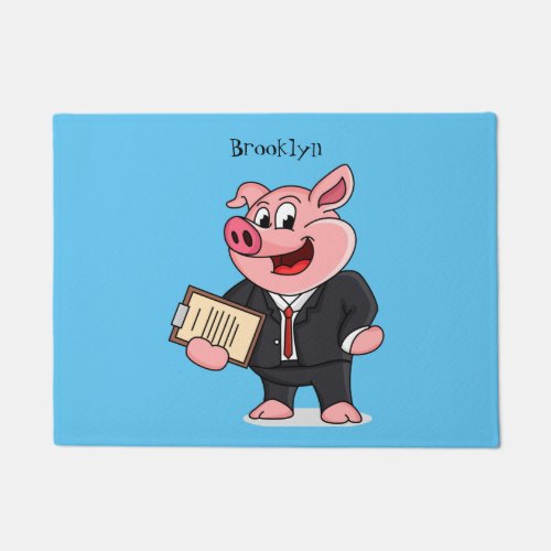 Funny pig in business suit cartoon doormat