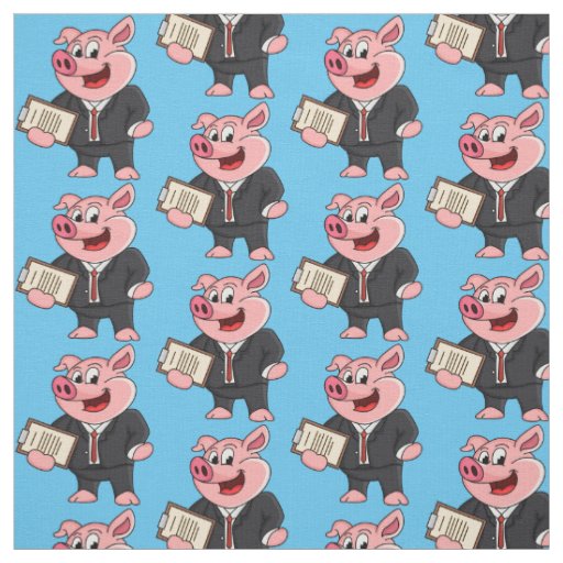 Funny pig in business suit cartoon  fabric