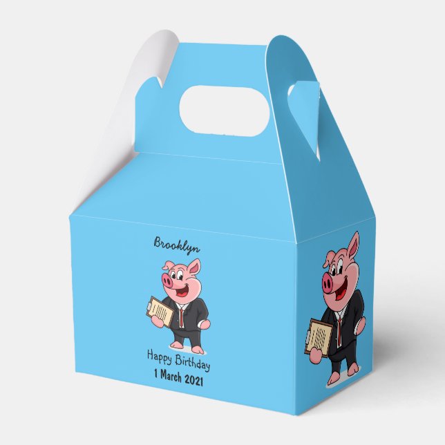 Funny pig in business suit cartoon favor boxes (Front Side)