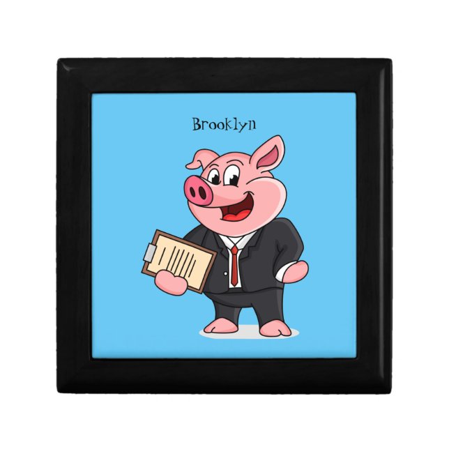 Funny pig in business suit cartoon gift box (Front)