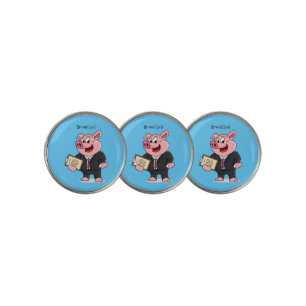 Funny pig in business suit cartoon golf ball marker