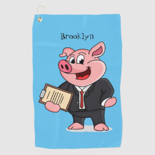 Funny pig in business suit cartoon golf towel