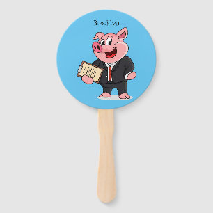 Funny pig in business suit cartoon hand fan