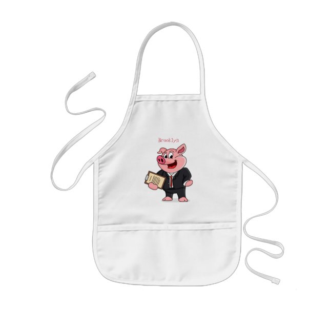 Funny pig in business suit cartoon kids' apron (Front)