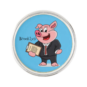Funny pig in business suit cartoon lapel pin