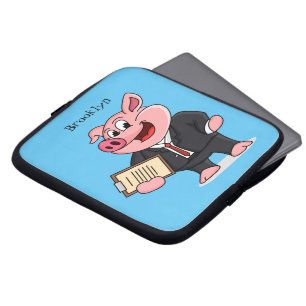 Funny pig in business suit cartoon laptop sleeve