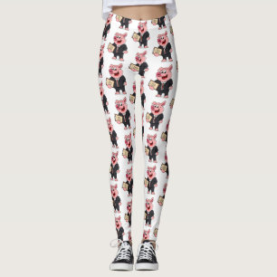 Funny pig in business suit cartoon leggings
