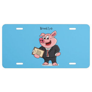 Funny pig in business suit cartoon license plate